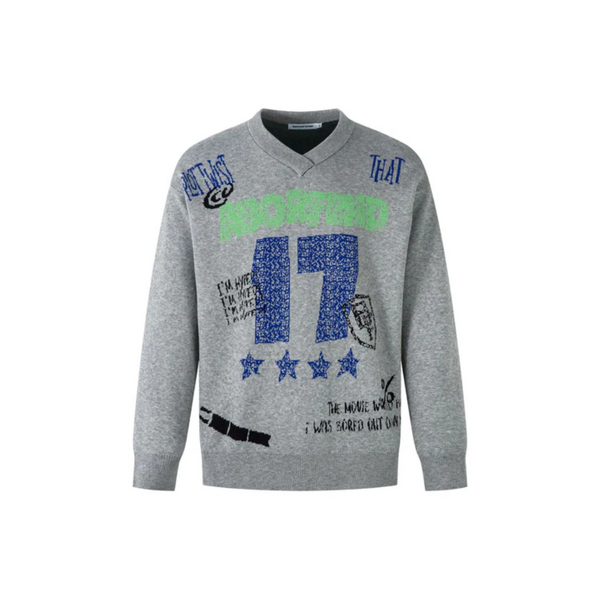 Gray Multi-Text Graphic Sweater