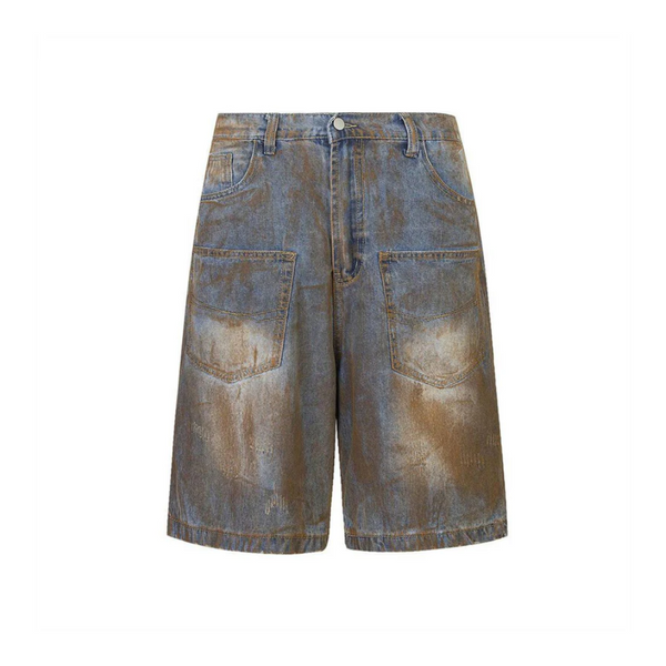 Vintage Wash Reversed Cargo Denim Shorts