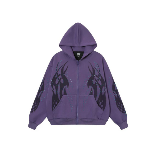 Tribal Flame Rhinestone Zip Hoodie