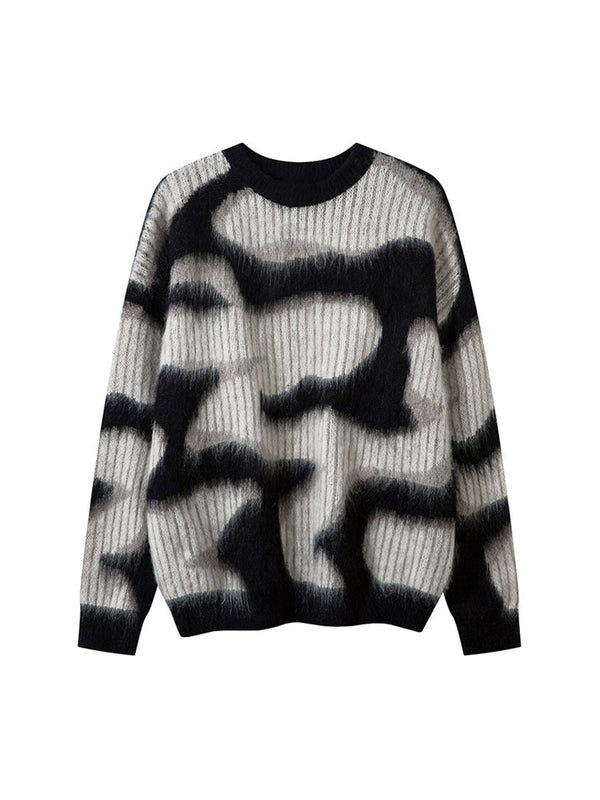 Abstract Tie-Dye Fleece Knit Sweater