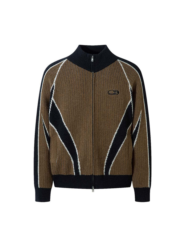 Athletic Geometric Colorblock Zip Cardigan