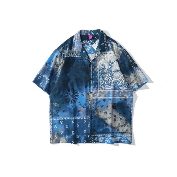 Blue Bandana Patchwork Short Sleeve Shirt