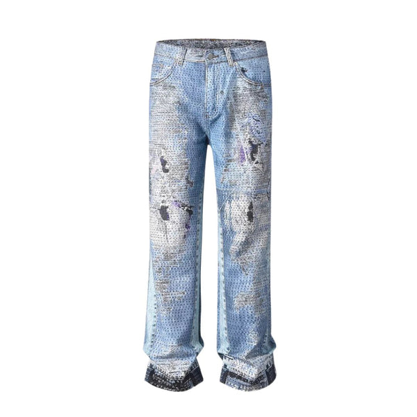 Bruised Distressed Boot Cut Jeans - Loose Fit