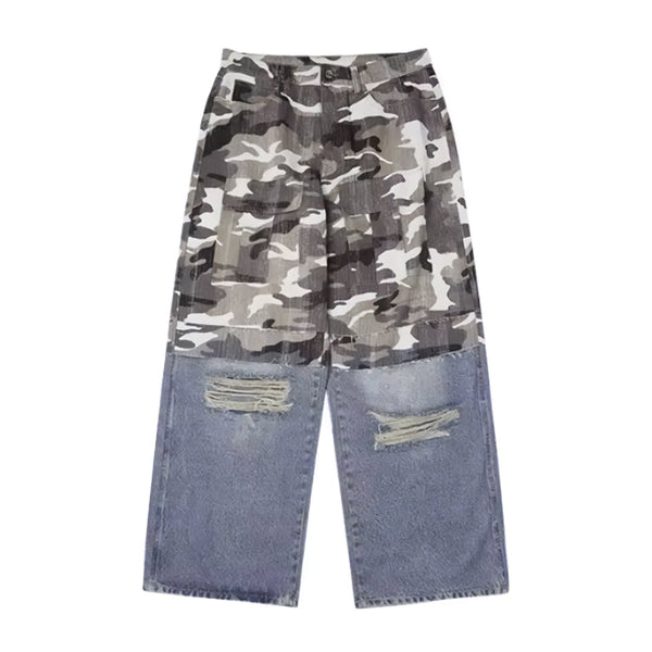 Camo-Denim Wide Leg Hybrid Jeans