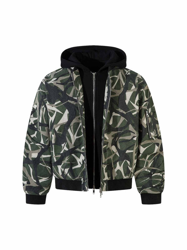 Camo Print Hooded Bomber Jacket