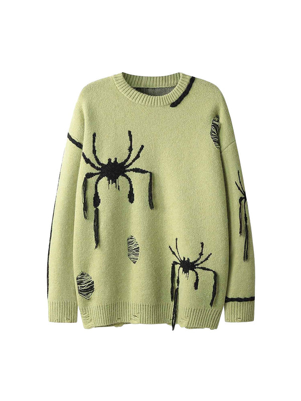Distressed Spider Jacquard Sweater