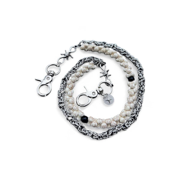 Double Layered Steel Gemstone White Turquoise Wallet Chain