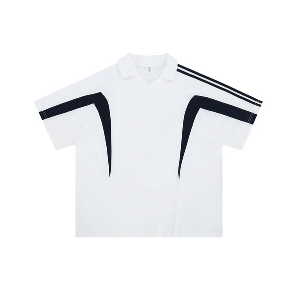 White shirt with black accents on a white background