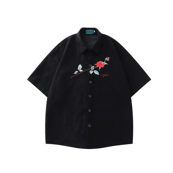 Embroidered Rose Short Sleeve Shirt