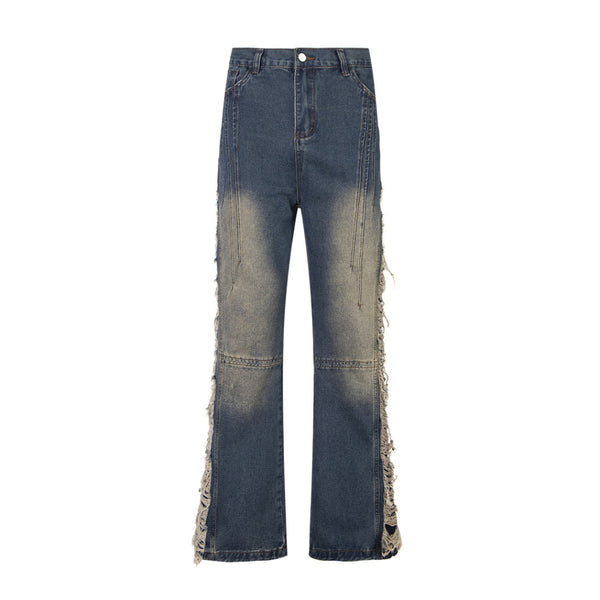 Fringed Light Wash Flared Jeans