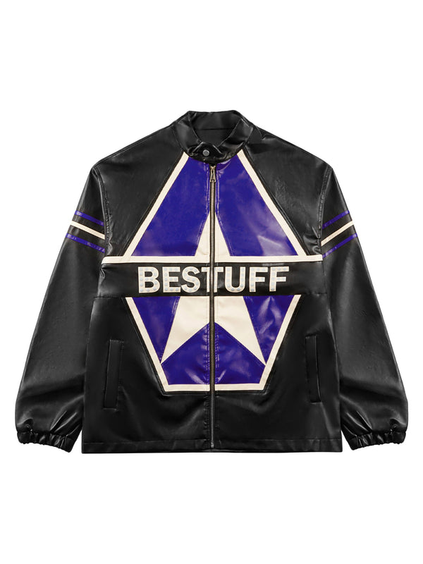 Geometric Star Faux Leather Jacket