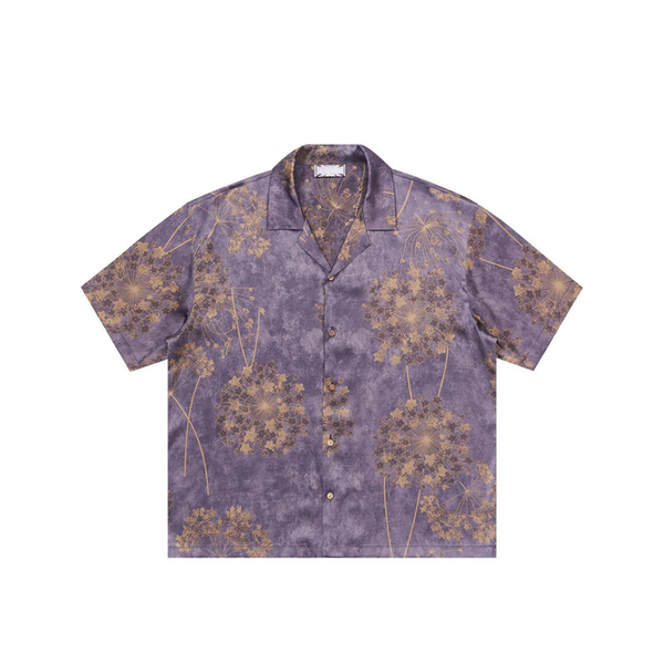 Golden Leaf Floral Print Short Sleeve Shirt
