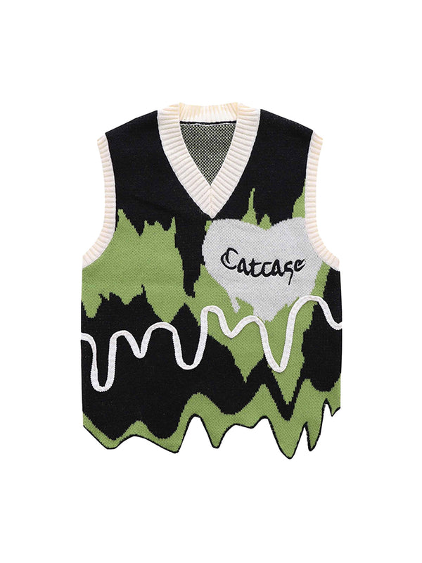 Graffiti Love Graphic V-neck Irregular Sweater