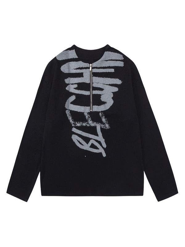 Graffiti Text Half-Zip Pullover