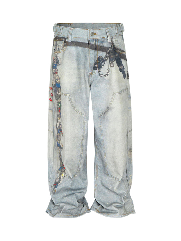 Keychain Print Loose Wide Leg Jeans