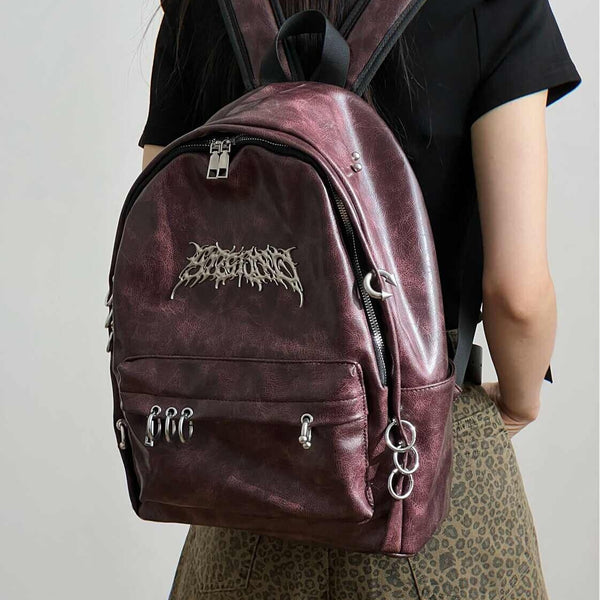 Large Capacity Gothic Backpack - Distressed Faux Leather