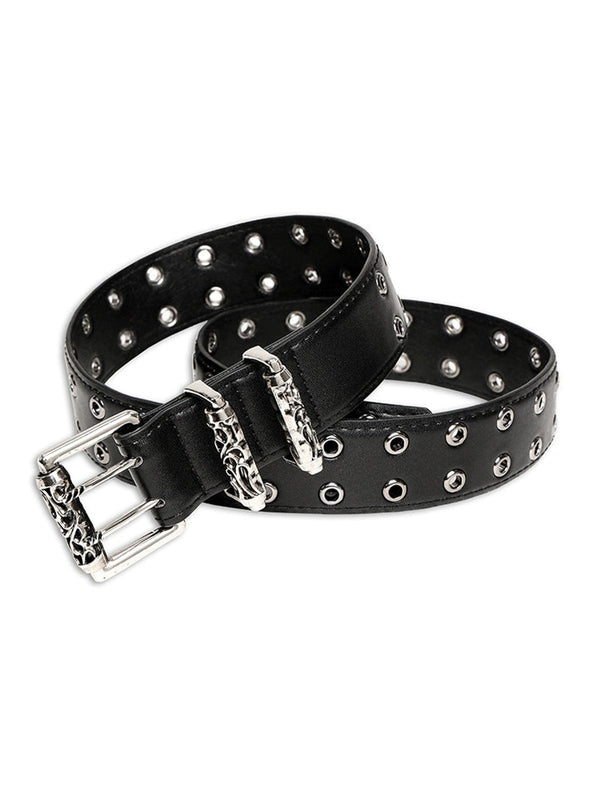 Leather Grommet Belt with Heavy-Duty Silver Buckle
