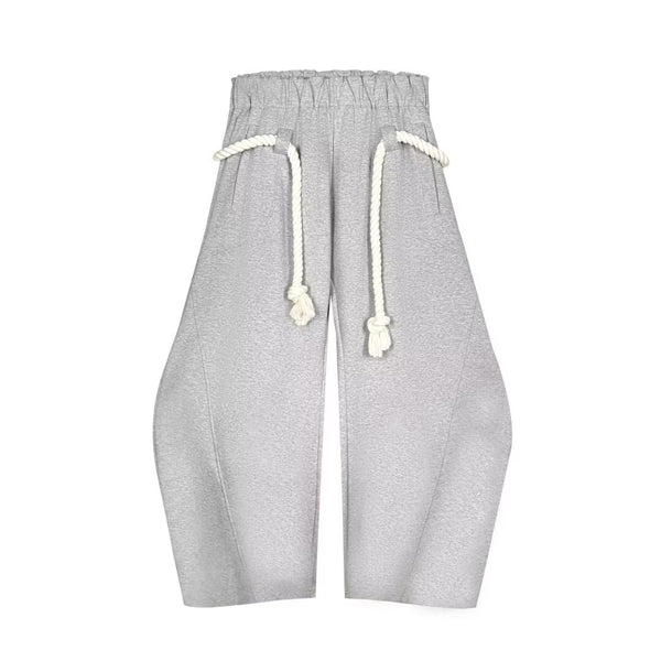 Loose Wide Leg Sweatpants - Chunky Rope Drawstring