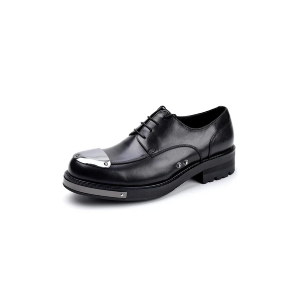 Metal-Armored Black Derby Platform Shoes