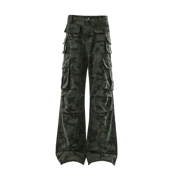 Multi-Pocket Camo Cargo Stacked Flared Pants