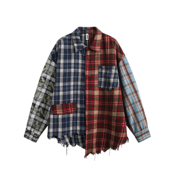 Multi Color Plaid Distressed Long Sleeve Shirt