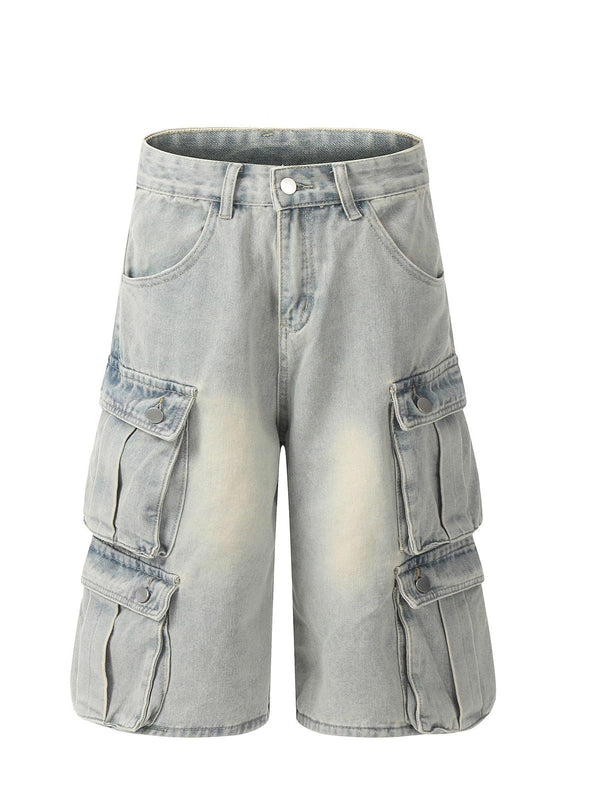Multi Pocket Wide Leg Cargo Denim Jorts