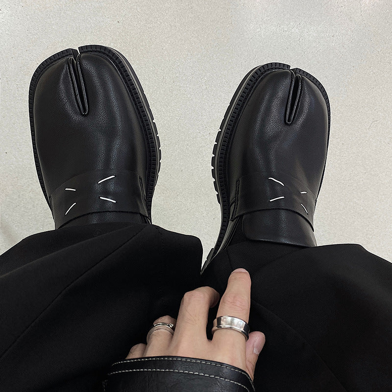 分裉马裉鞋男女丑萌情侣厚底乐福鞋漆皮方头套脚皮鞋潮