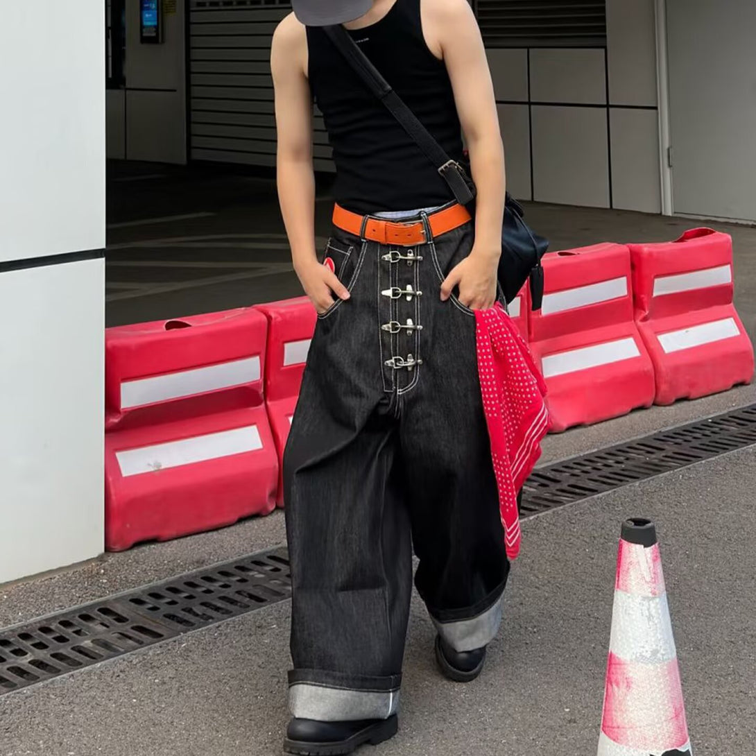 美式复古水洗牛仔裤男款直筒宽松束脚帅气高阶感裤子潮流百搭