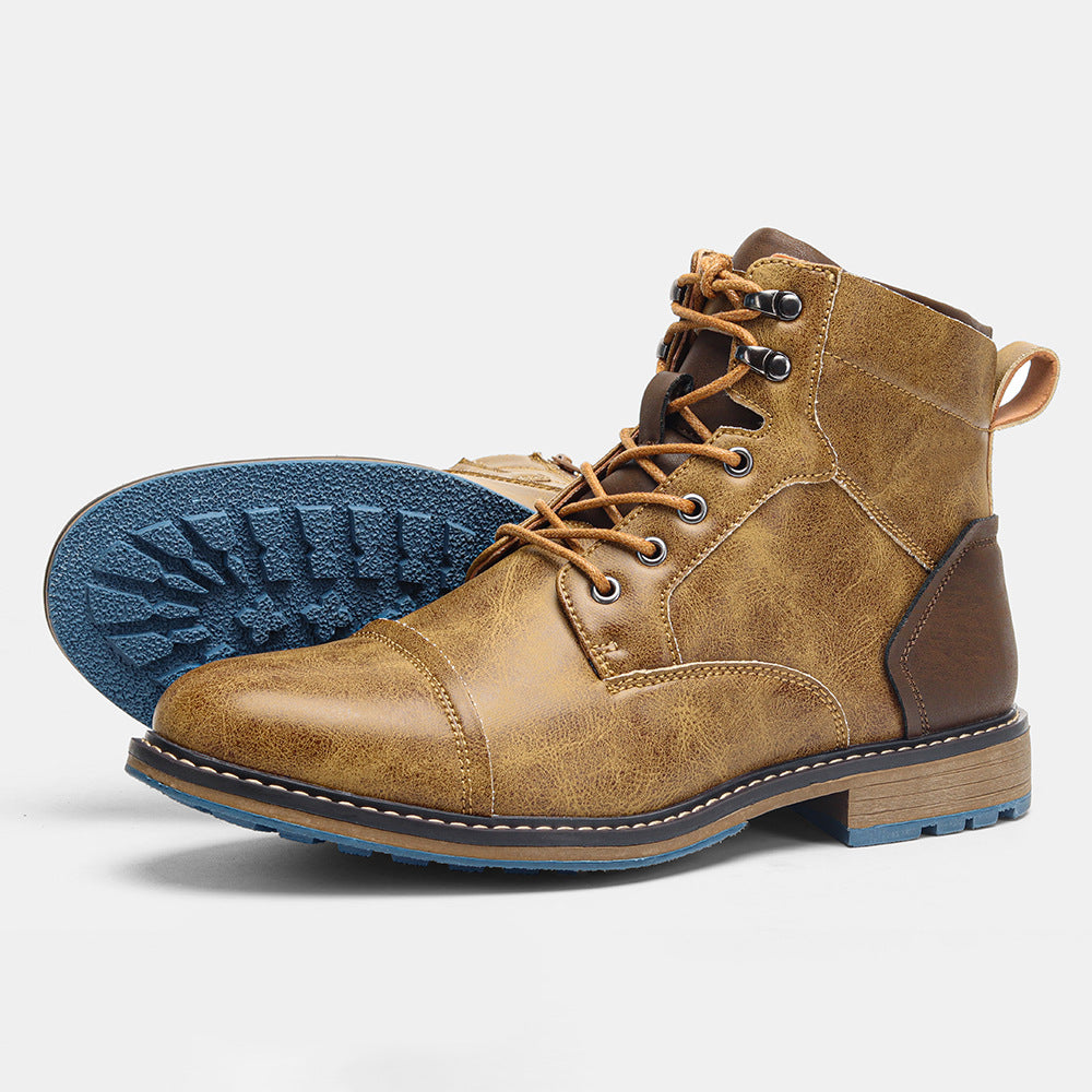 Cross-border large code men's leather shoes single shoe trendy code work short boots foreign trade high-top horsewood shoes