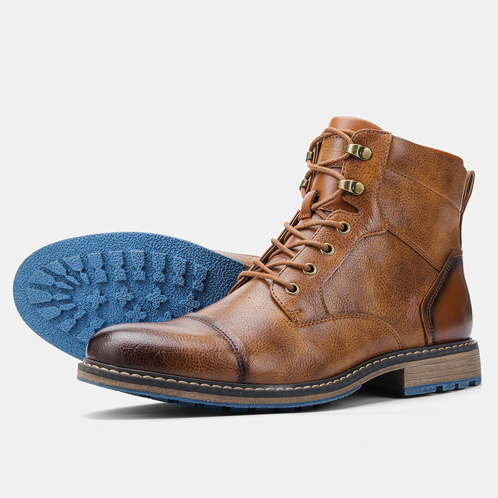 Cross-border large code men's leather shoes single shoe trendy code work short boots foreign trade high-top horsewood shoes