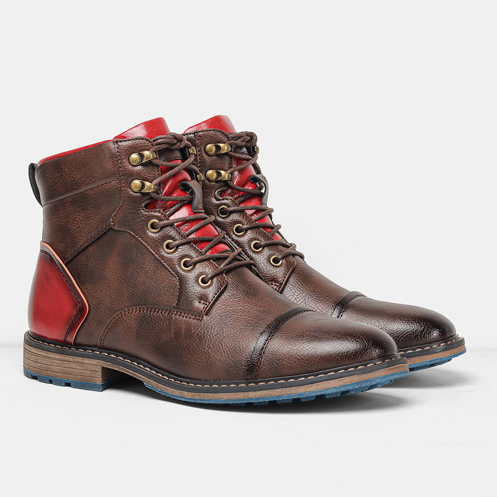 Cross-border large code men's leather shoes single shoe trendy code work short boots foreign trade high-top horsewood shoes