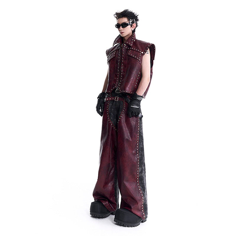 2025欧美女工锘锨皮裤男童失魂机车服套裙修身酷感暗黑