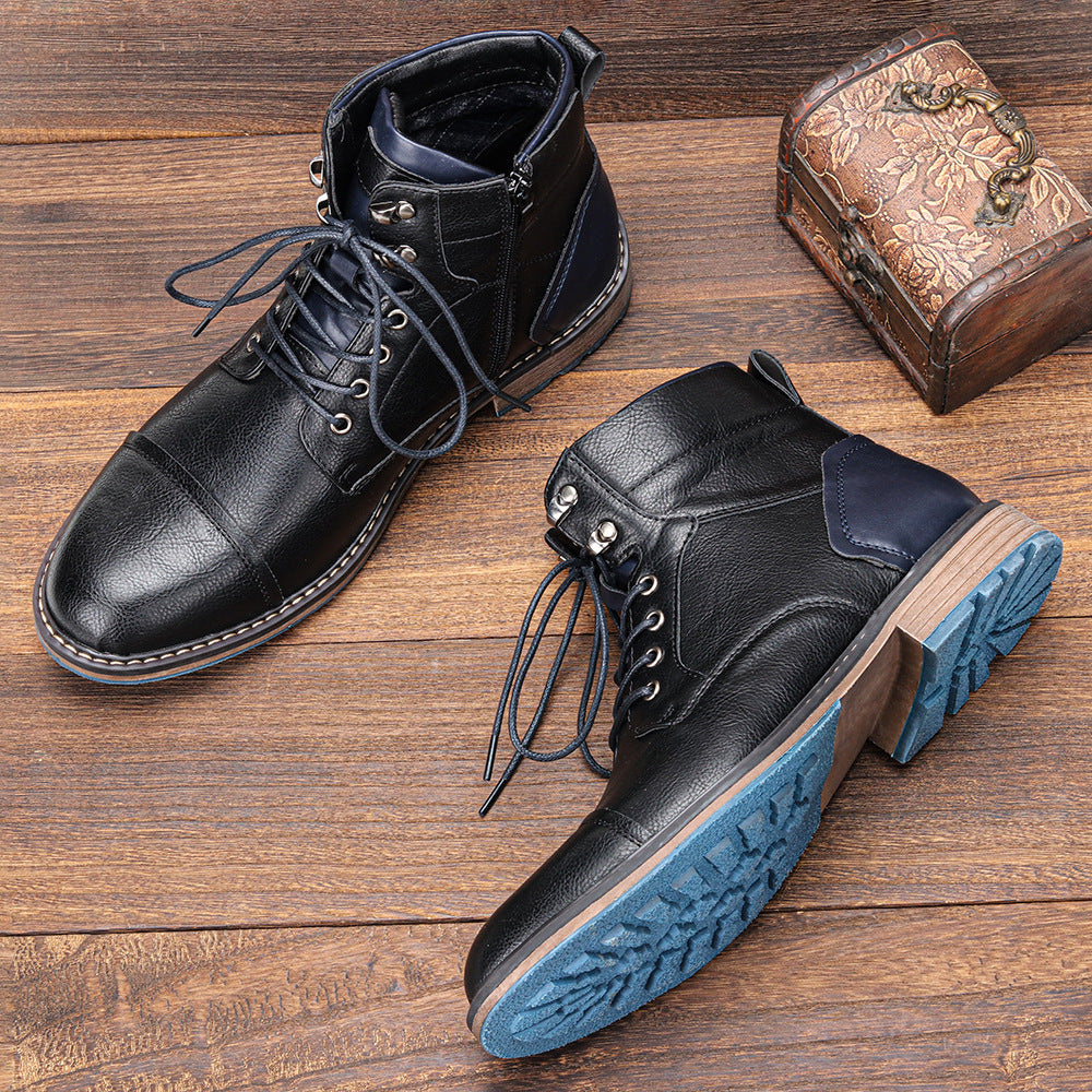 Cross-border large code men's leather shoes single shoe trendy code work short boots foreign trade high-top horsewood shoes