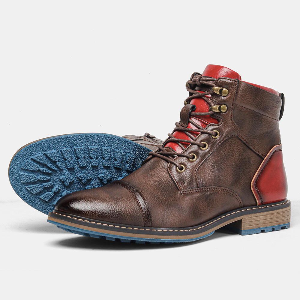 Cross-border large code men's leather shoes single shoe trendy code work short boots foreign trade high-top horsewood shoes