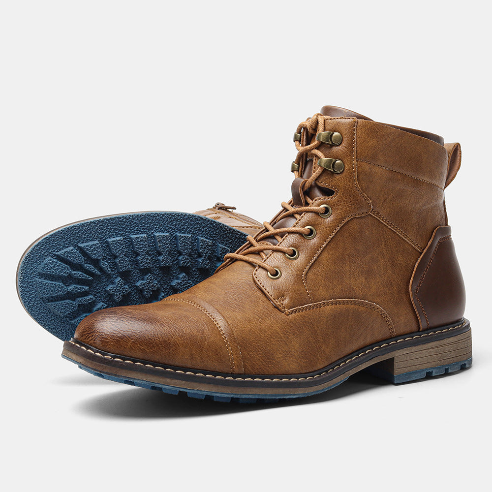 Cross-border large code men's leather shoes single shoe trendy code work short boots foreign trade high-top horsewood shoes