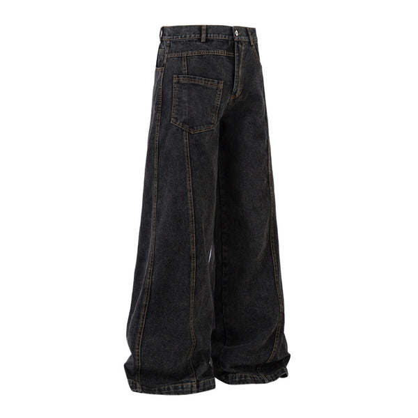 Embroidered Baggy Vintage Wash Denim Jeans