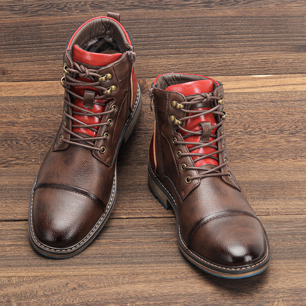 Cross-border large code men's leather shoes single shoe trendy code work short boots foreign trade high-top horsewood shoes