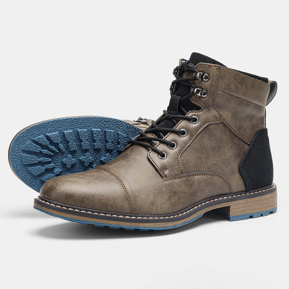 Cross-border large code men's leather shoes single shoe trendy code work short boots foreign trade high-top horsewood shoes