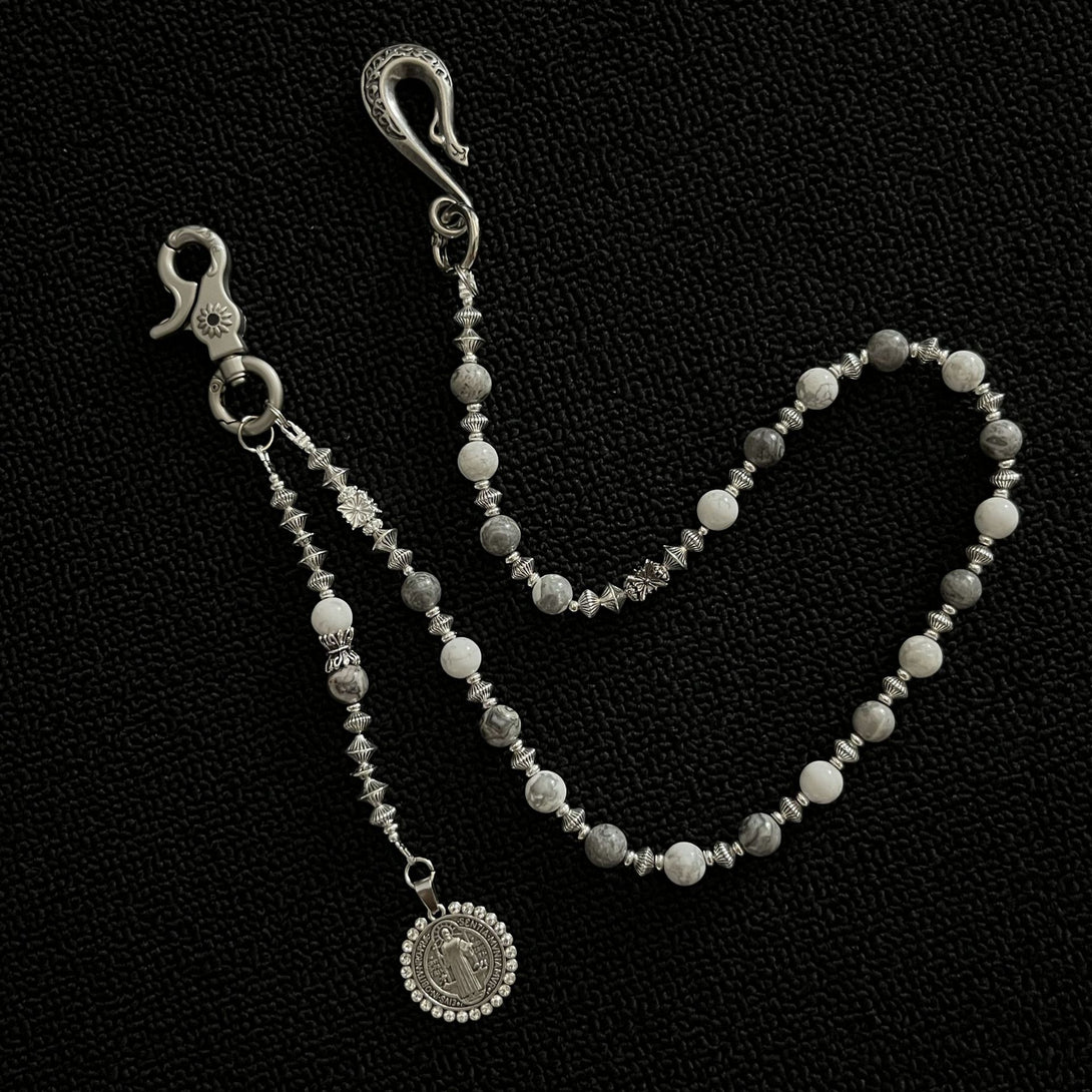 爱恩沃白灰色复古混搭珍珠手工商潮流牛仔腰链挂饰女裤链跨境街头cleanfit