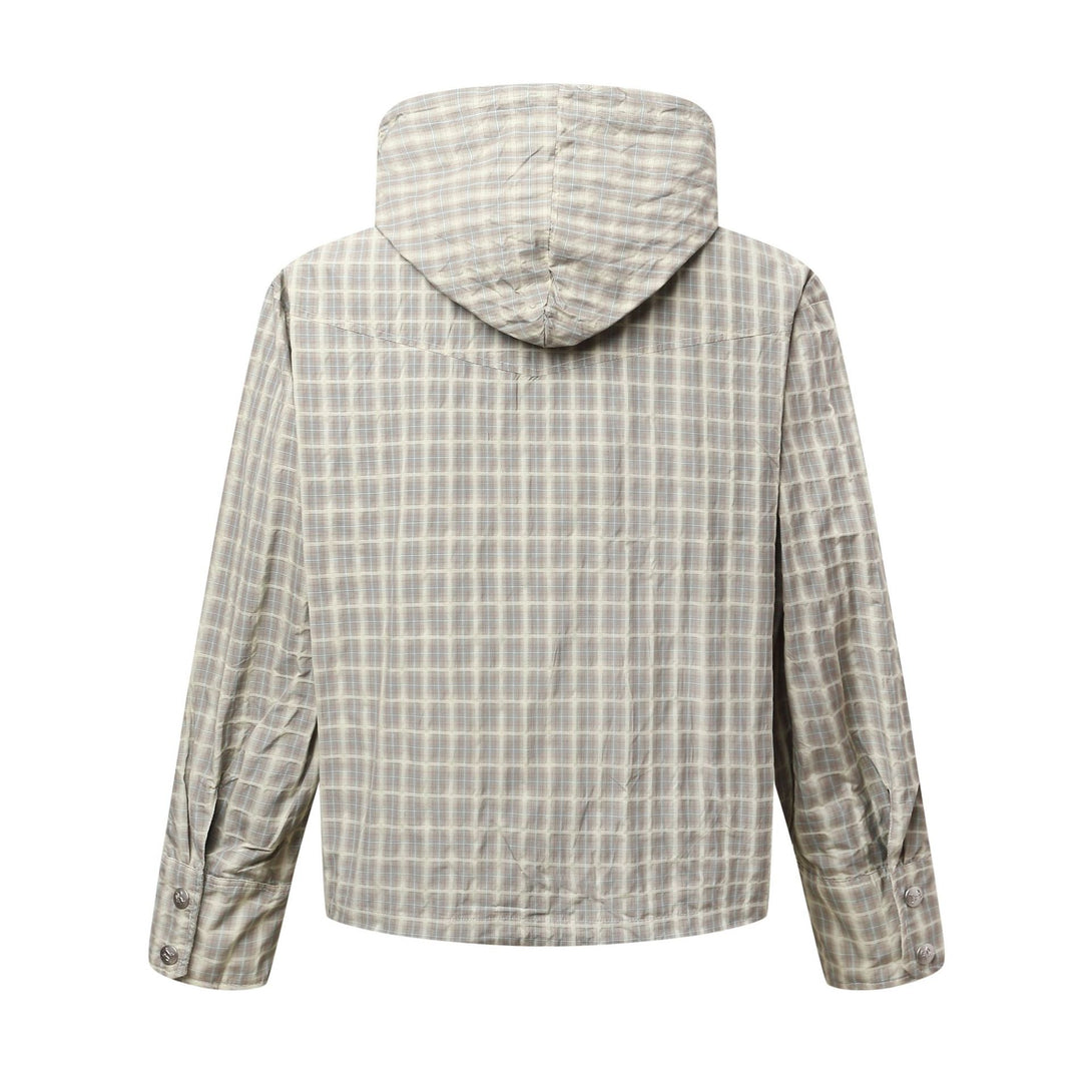 K611美式复古小众解构正肩型格子连衣裙男式短款风衣外套