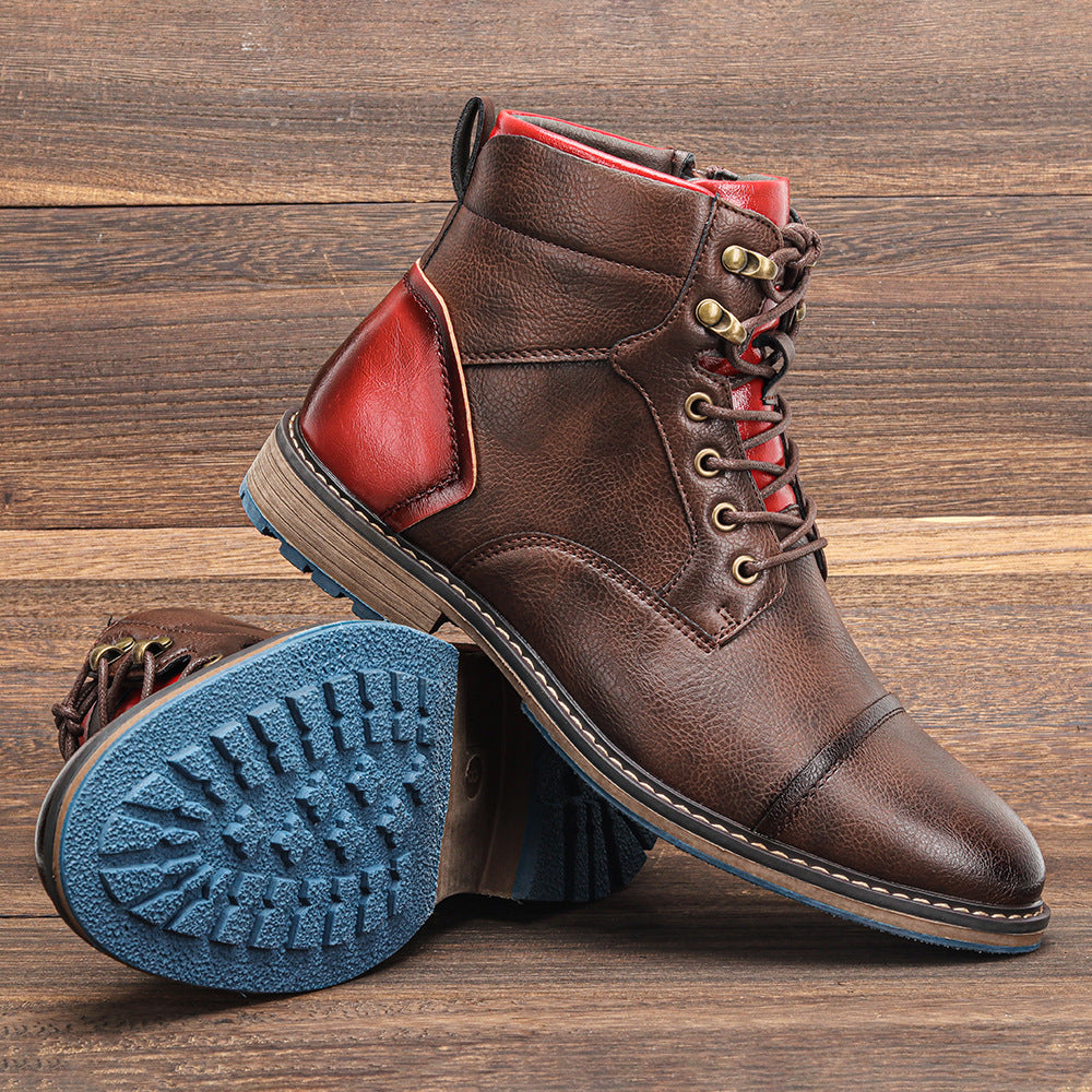 Cross-border large code men's leather shoes single shoe trendy code work short boots foreign trade high-top horsewood shoes