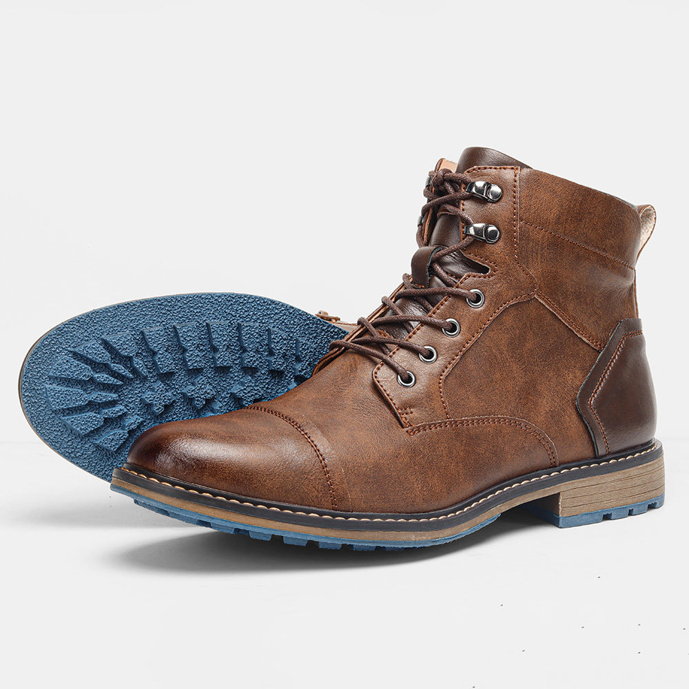 Cross-border large code men's leather shoes single shoe trendy code work short boots foreign trade high-top horsewood shoes