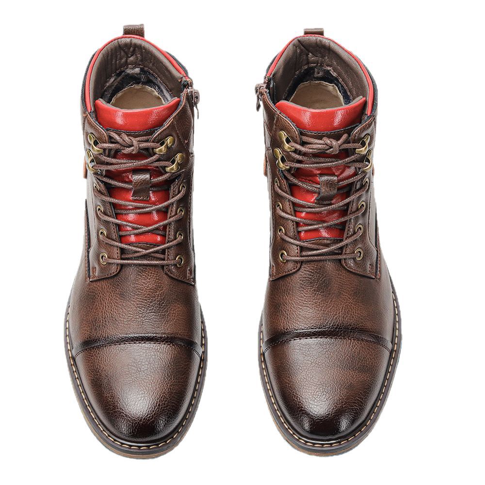 Cross-border large code men's leather shoes single shoe trendy code work short boots foreign trade high-top horsewood shoes