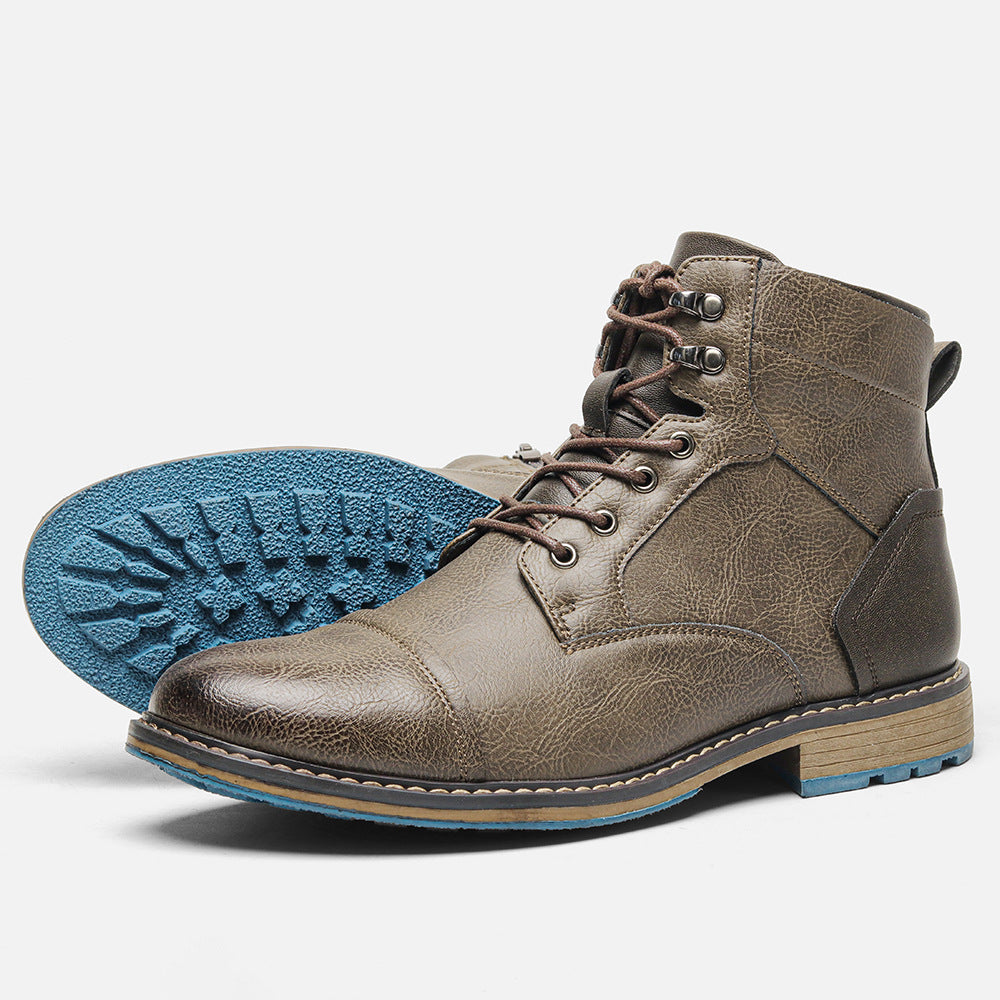 Cross-border large code men's leather shoes single shoe trendy code work short boots foreign trade high-top horsewood shoes