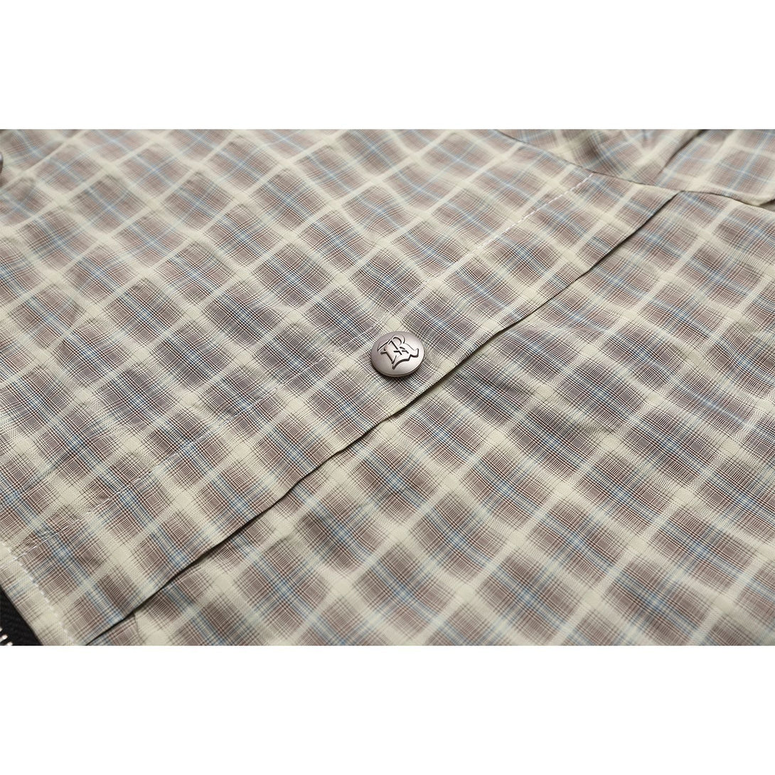 K611美式复古小众解构正肩型格子连衣裙男式短款风衣外套