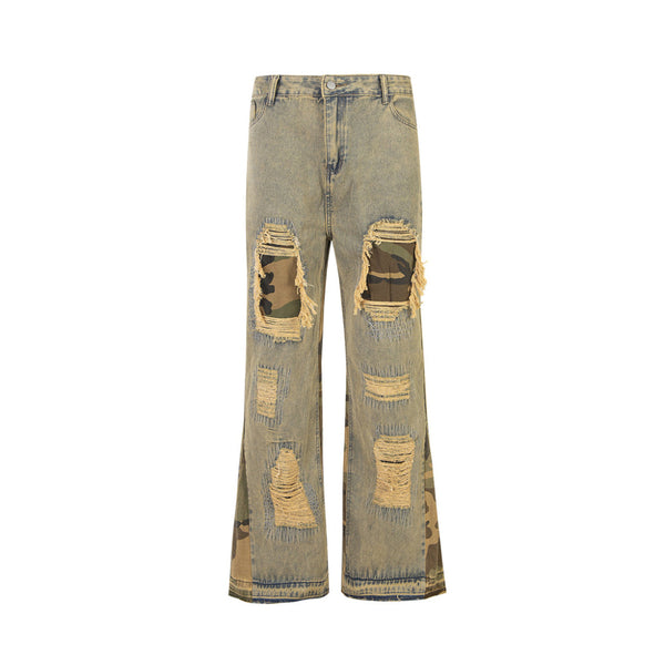 Olive Camo Patch Distressed Flares