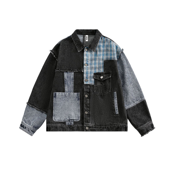 Patchwork Denim Jacket - Mixed Wash, Oversized Fit