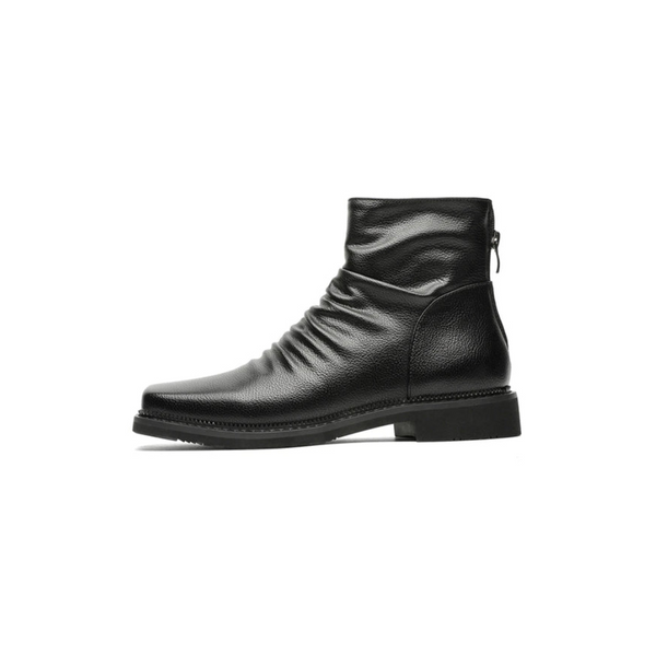 Pleated Leather Ankle Boots