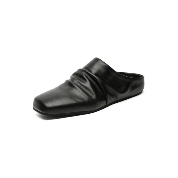 Pleated Leather Slip-On Mules
