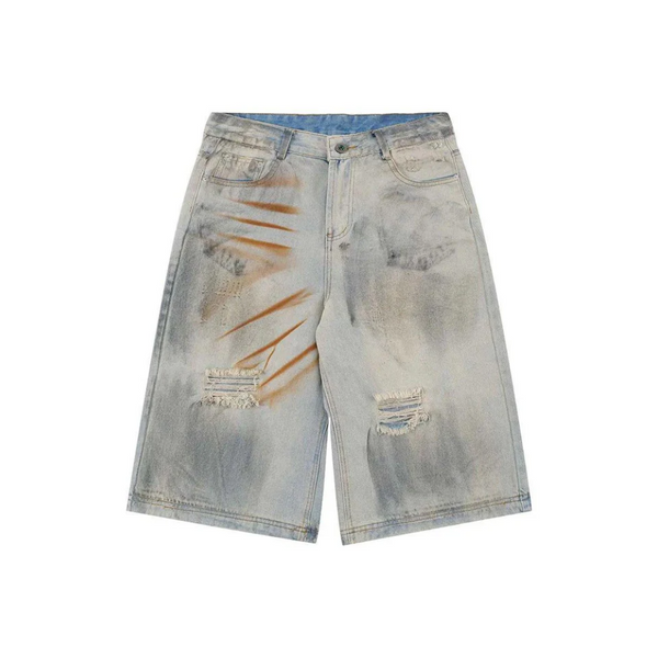 Post-Apocalyptic Wash Denim Shorts